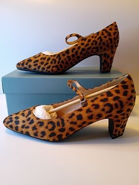 C. Paravano Leopard Print Mary Jane Heels in Brown
